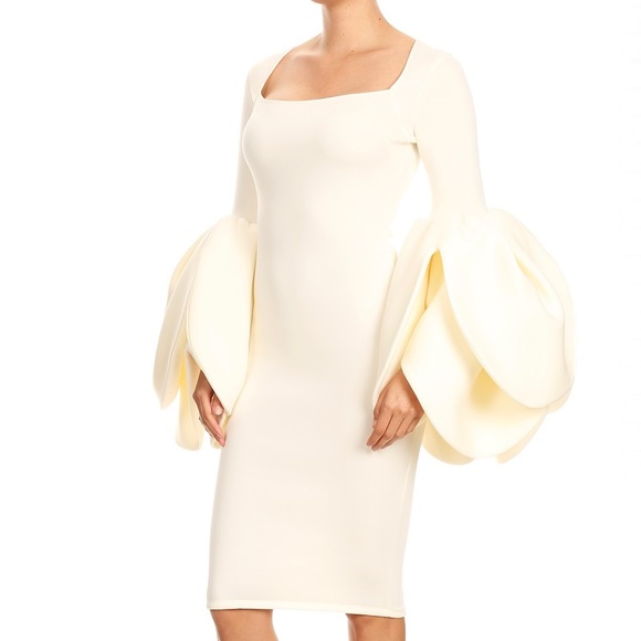 Cream Dress with Flower Sleeves - Picture 4 of 4